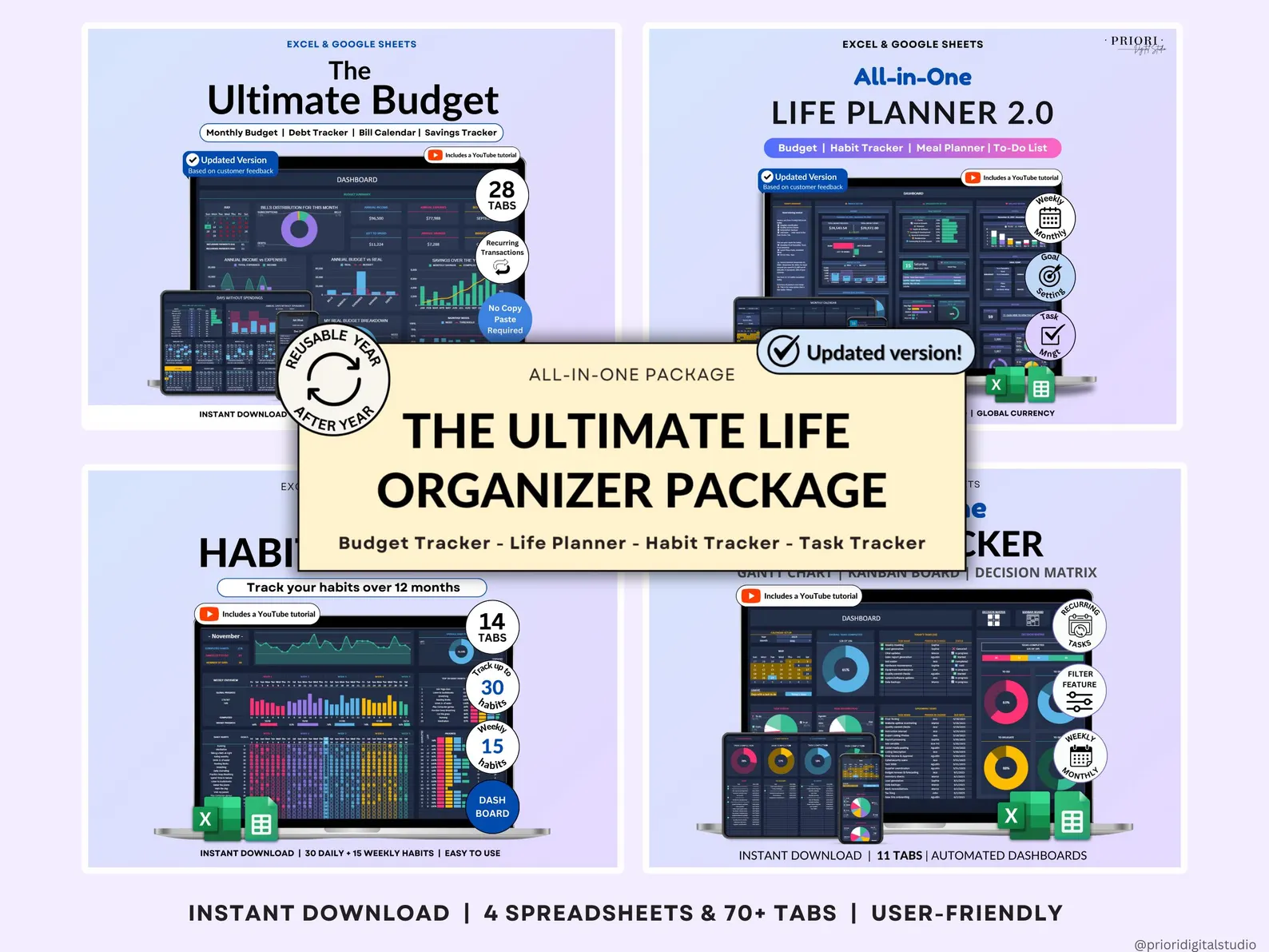 Life Planner Google Sheets Dark Mode Annual Budget Tracker Excel Budget Spreadsheet